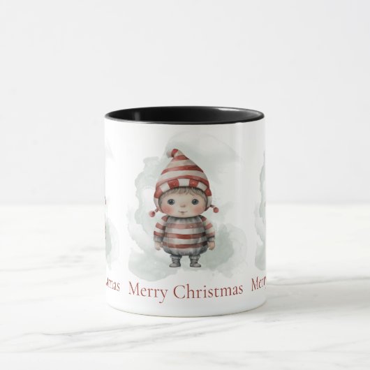 Mug Joyeux Noël Pixie rouge blanc Aquarelle Elf (Centre)