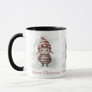 Mug Joyeux Noël Pixie rouge blanc Aquarelle Elf