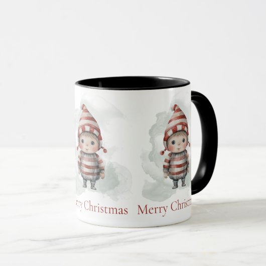 Mug Joyeux Noël Pixie rouge blanc Aquarelle Elf (Devant droit)