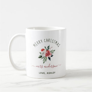 Mug Joyeux Noël pour enseignant   Aquarelle florale