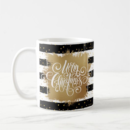Mug Joyeux Noël Rayures Noires et Blanches (Gauche)