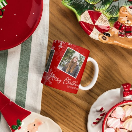 Mug Joyeux Noël Red Snowflakes Photo Collage