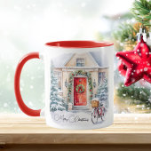 Mug Joyeux Noël Red Snowy Cottage Café
