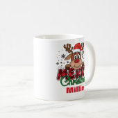 Mug Joyeux Noël Reindeer Père Noël Nom personnalisé (Devant droit)