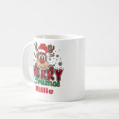 Mug Joyeux Noël Reindeer Père Noël Nom personnalisé (Devant gauche)