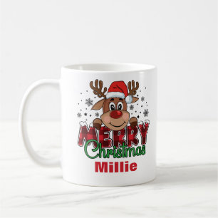 Mug Joyeux Noël Reindeer Père Noël Nom personnalisé