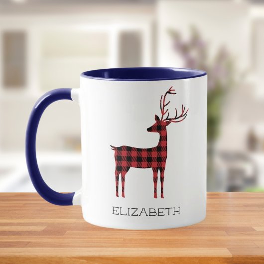 Mug Joyeux Noël Reindeer Plaid Cadeau Café Bleu