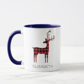 Mug Joyeux Noël Reindeer Plaid Cadeau Café Bleu (Gauche)