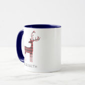 Mug Joyeux Noël Reindeer Plaid Cadeau Café Bleu (Devant gauche)