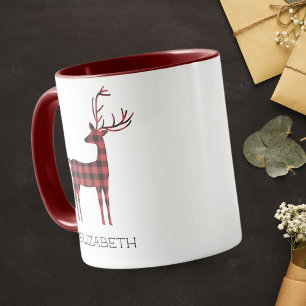 Mug Joyeux Noël Reindeer Plaid Cadeau Maroon Café