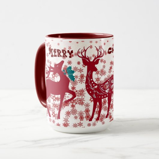 Mug Joyeux Noël Reindeer Snowflakes Père Noël Helpers (Devant gauche)