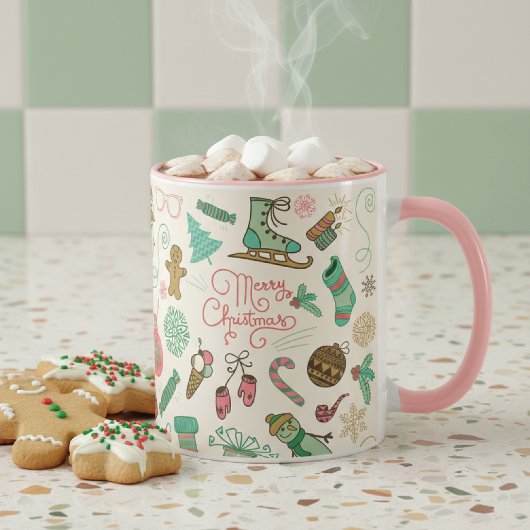 Mug Joyeux Noël Retro Doodles d'hiver
