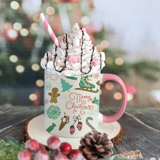Mug Joyeux Noël Retro Doodles d'hiver