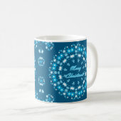Mug Joyeux Noël rond flocon de neige hiver blanc bleu (Devant droit)