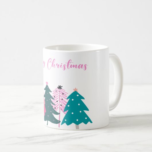 Mug joyeux noël rose noël arbres boue (Devant droit)