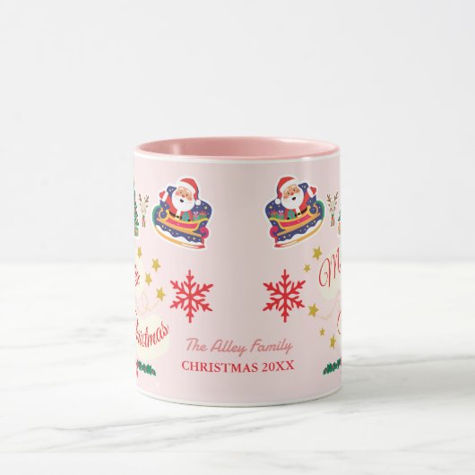 Mug Joyeux Noël rose personnalisé Père Noël Sleigh (Centre)