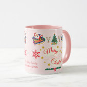 Mug Joyeux Noël rose personnalisé Père Noël Sleigh (Devant droit)