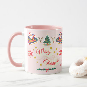 Mug Joyeux Noël rose personnalisé Père Noël Sleigh