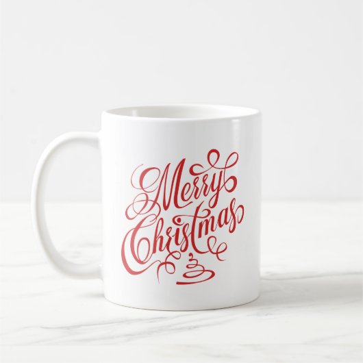 Mug Joyeux Noël Rouge fantaisie Cursive Typographie (Gauche)