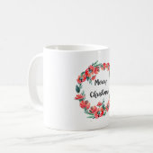 Mug Joyeux Noël Rouge Floral Aquarelle Wreath (Devant gauche)