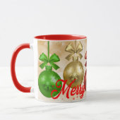 Mug Joyeux Noël Rouge Vert Ornements Snowflakes (Gauche)