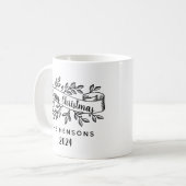 Mug Joyeux Noël Rustique Ruban Nom de famille (Devant gauche)