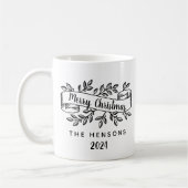 Mug Joyeux Noël Rustique Ruban Nom de famille (Gauche)
