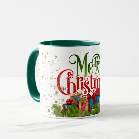 Mug Joyeux Noël, salutations de vacances colorées, (Devant gauche)