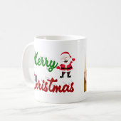 Mug Joyeux Noël Santa Claus rouge vert script photo (Devant gauche)