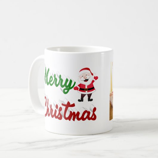 Mug Joyeux Noël Santa Claus rouge vert script photo (Devant gauche)