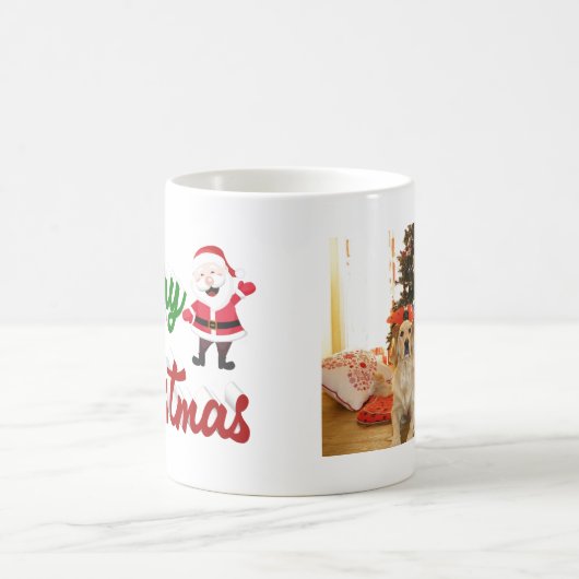Mug Joyeux Noël Santa Claus rouge vert script photo (Centre)