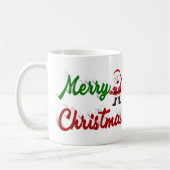 Mug Joyeux Noël Santa Claus rouge vert script photo (Gauche)