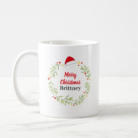 Mug Joyeux Noël Santa Hat Wreath Personnalisé (Gauche)