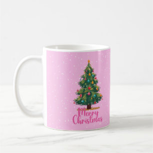 Mug Joyeux Noël, Sapin de Noël, Rose, Vacances 