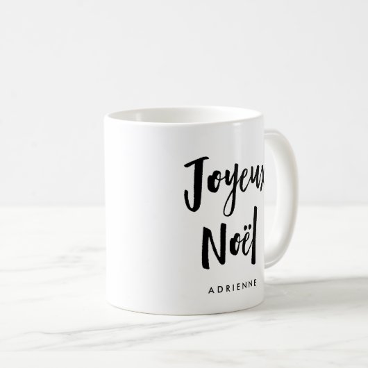 Mug Joyeux Noel | Script manuscrit noir et blanc (Devant droit)