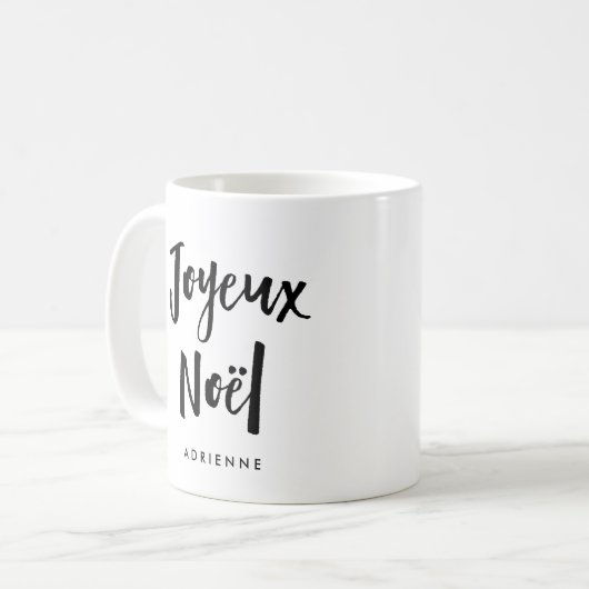 Mug Joyeux Noel | Script manuscrit noir et blanc (Devant gauche)