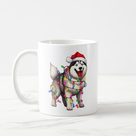 Mug Joyeux Noël Sibérien Husky avec Santa Hat (Gauche)