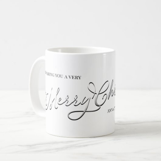 Mug Joyeux Noël Silver Calligraphie Script Simple (Devant gauche)