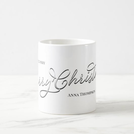Mug Joyeux Noël Silver Calligraphie Script Simple (Centre)