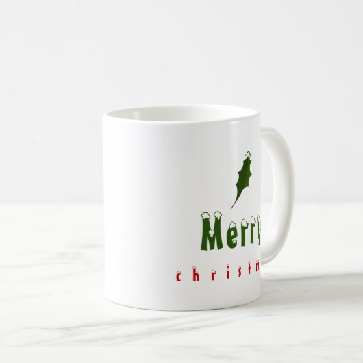 Mug "Joyeux Noël" Snowy Holly Leaf Rouge & Vert (Devant droit)