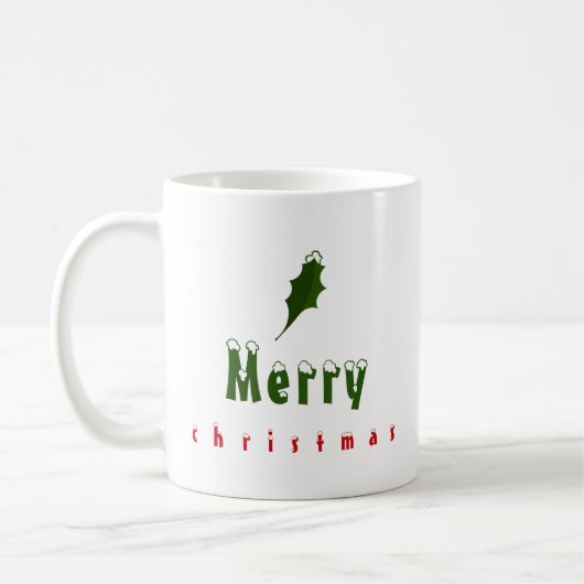 Mug "Joyeux Noël" Snowy Holly Leaf Rouge & Vert (Gauche)