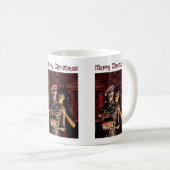 Mug Joyeux Noël. Squelette drôle avec femme (Devant droit)