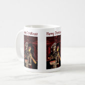 Mug Joyeux Noël. Squelette drôle avec femme (Devant gauche)