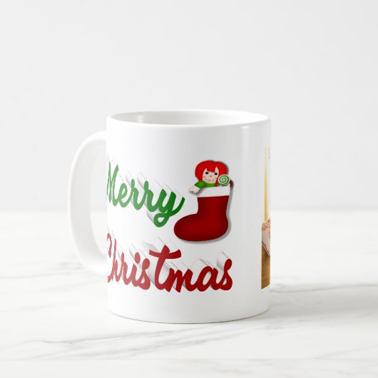 Mug Joyeux Noël Stocker rouge vert script photo (Devant gauche)