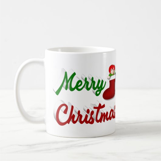 Mug Joyeux Noël Stocker rouge vert script photo (Gauche)