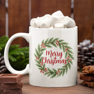 Mug Joyeux Noël sur couronne de houx rouge et vert Vac