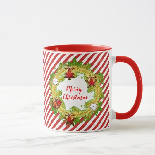 Mug Joyeux Noël Vacances Wreath Red Stripes (Droite)