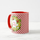 Mug Joyeux Noël Vacances Wreath Red Stripes (Devant gauche)