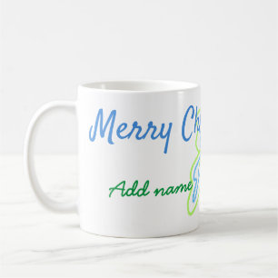Mug Joyeux noël vert bleu arc ajouter nom de famille t
