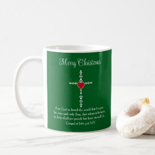 Mug Joyeux Noël vert et blanc Croix Verset biblique
